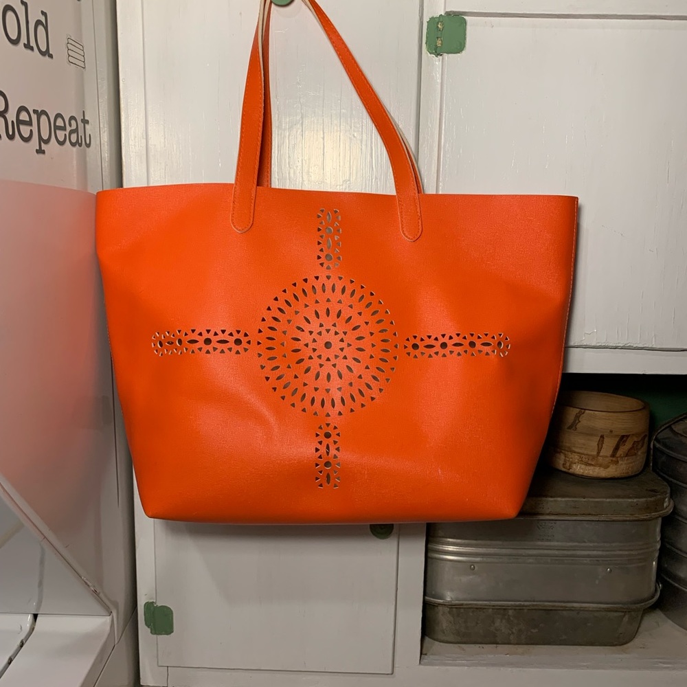 Vinyl Bright Orange Large Tote washable great for everything!